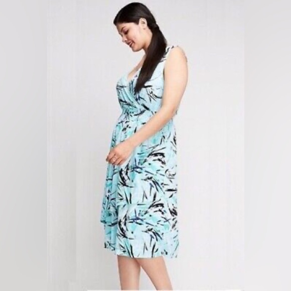 Lane Bryant Surplice V-Neck Smocked-Waist Jersey Midi Dress Plus Size 26 / 28